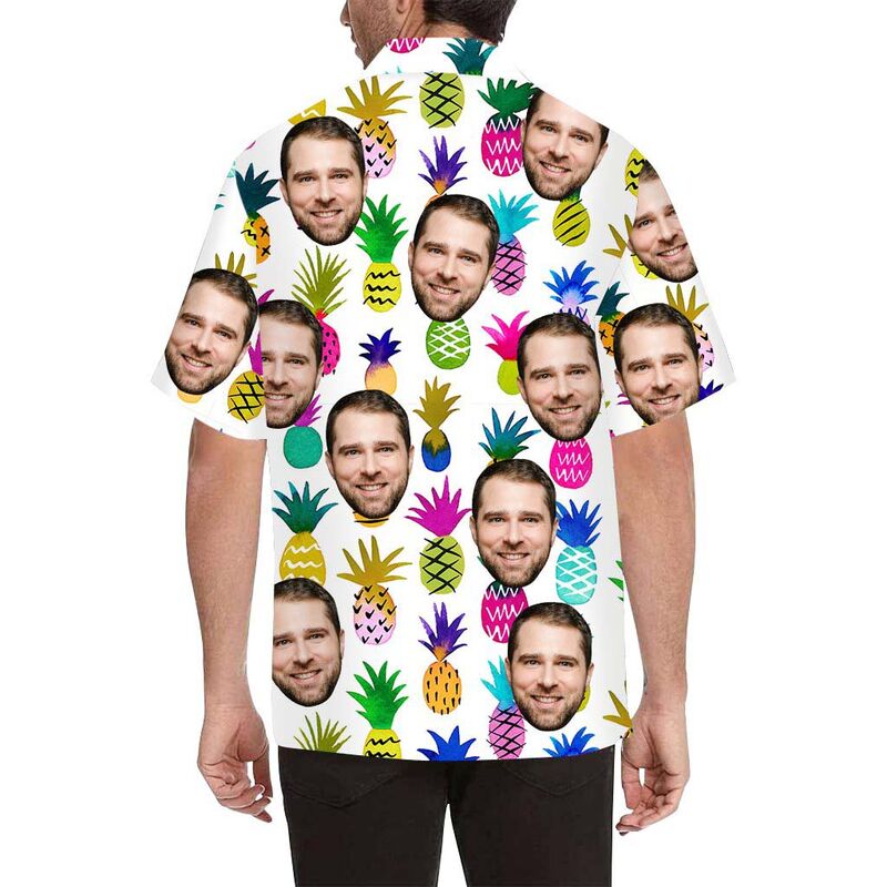 Chemise hawaïenne personnalisée avec visage et ananas colorés pour hommes, à impression intégrale