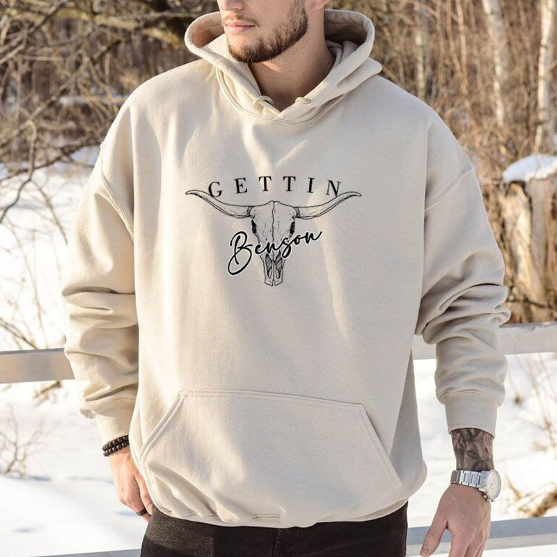 Personalized Hoodie with Custom Name Gettin Logo Bull Head Design Cool Gift for Him