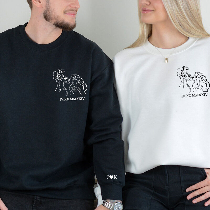 Personalized Sweatshirt Lady and The Tramp with Custom Roman Numeral Date for Couple's Anniversary