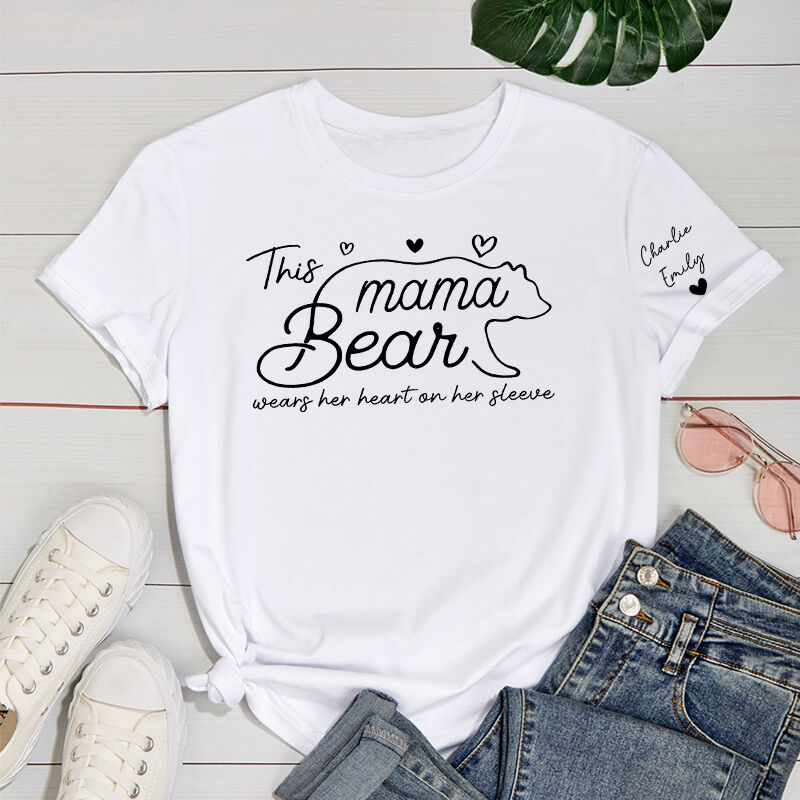 Camiseta personalizada mamá oso lleva su corazón en la manga regalo adorable para el Día de La Madre