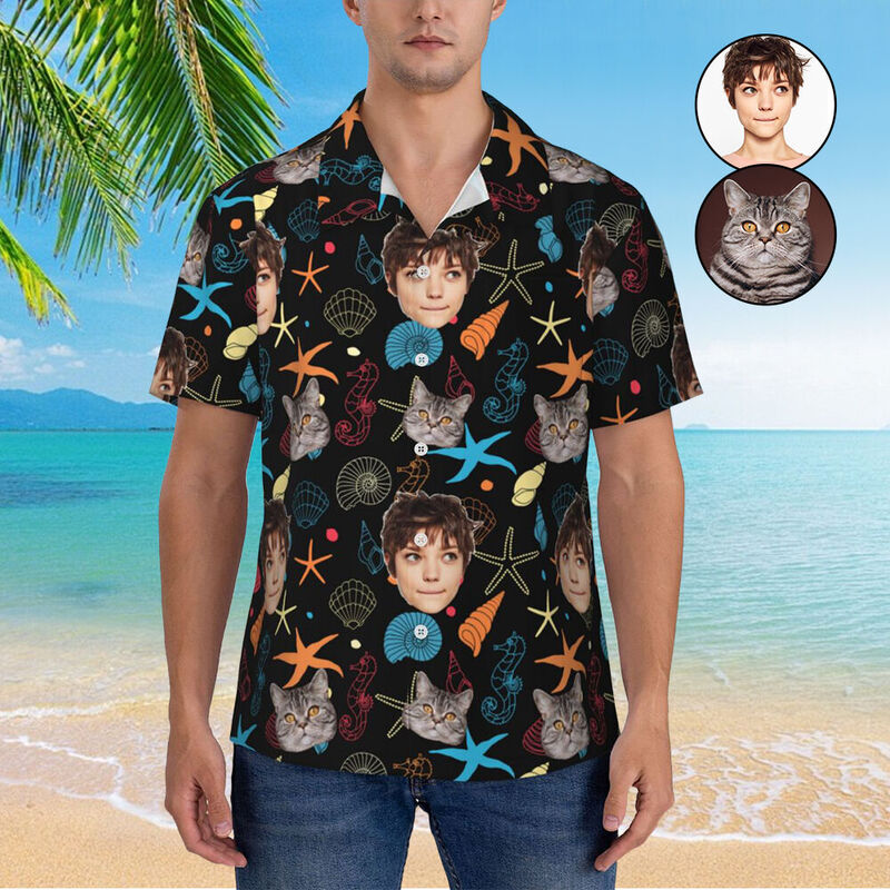 Personalisiertes Hawaii-Hemd mit Seestern-Muster Unisex-Foto Strandhemd