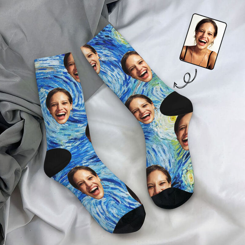 Calcetines con Cara Personalizados Cielo Estrellado Regalo Calcetines de Media caña Personalizados