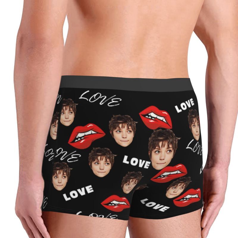 Boxer personnalisé avec photo pour homme avec motif bouche rouge, cadeau sympa pour petit ami