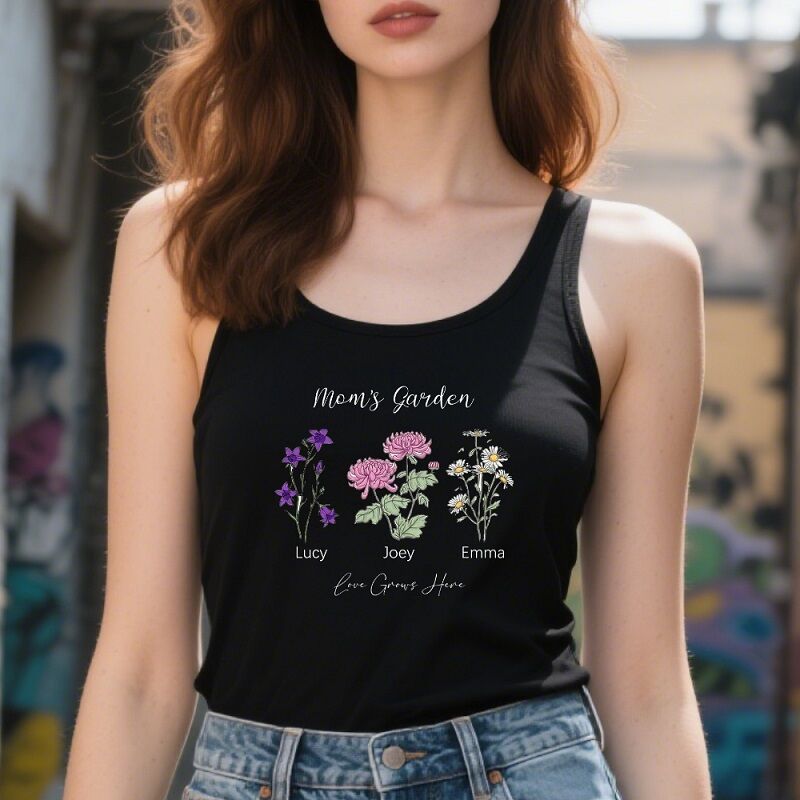 Personalized Tank Top Mom's Garden Birth Flower with Custom Names Perfect Gift for Mother's Day