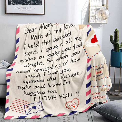 Manta de franela con carta de amor con dibujo de corazón regalo de hijo a madre