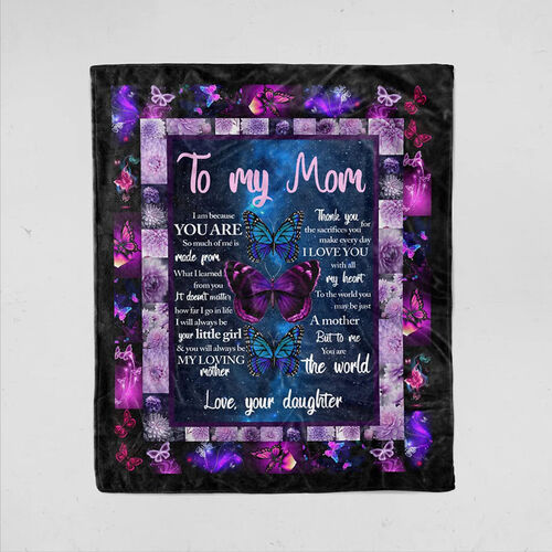 Personalized Flannel Letter Blanket Purple Butterfly Pattern Blanket Gift from Daughter for Mom