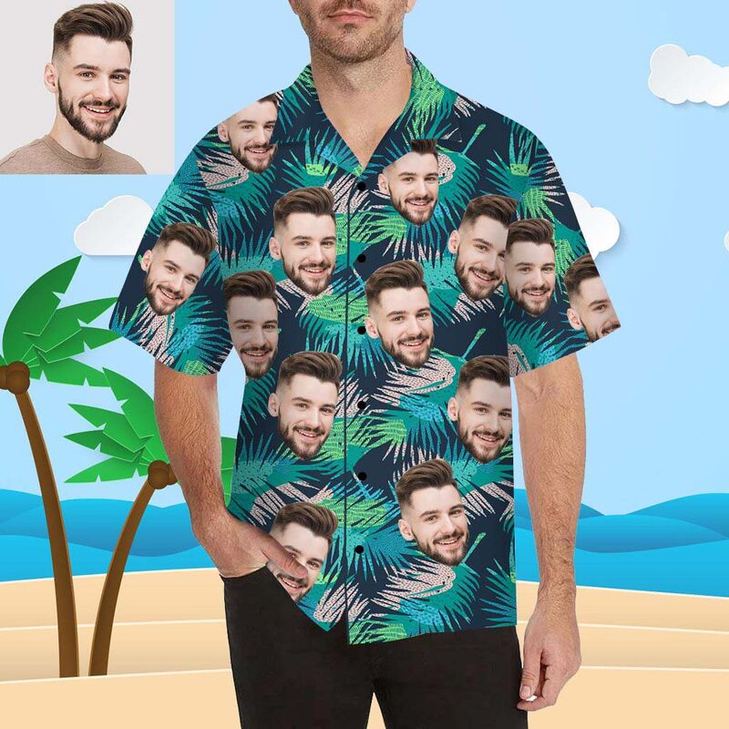 Custom Face Coconut Leaves Men's All Over Print Hawaiian Shirt
