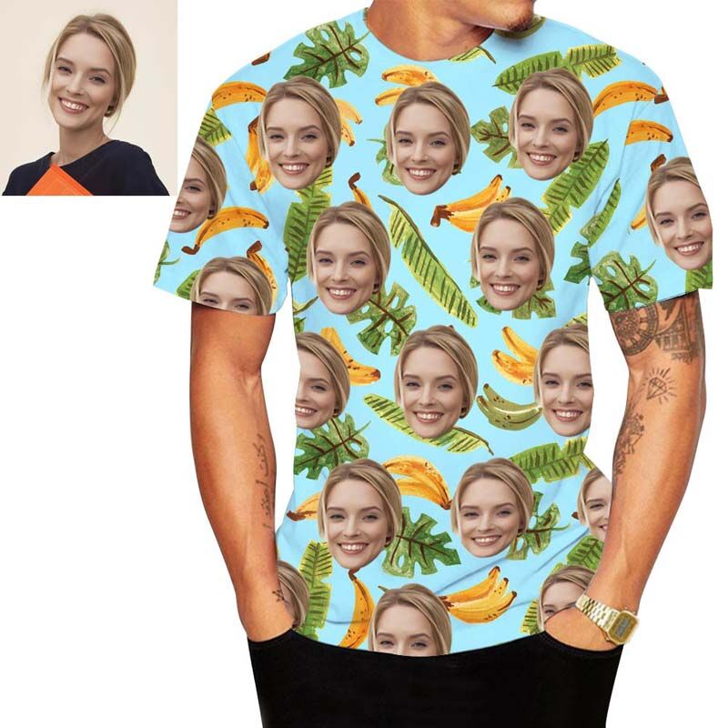 T-shirt hawaïen personnalisé pour hommes, imprimé de bananes et de feuilles