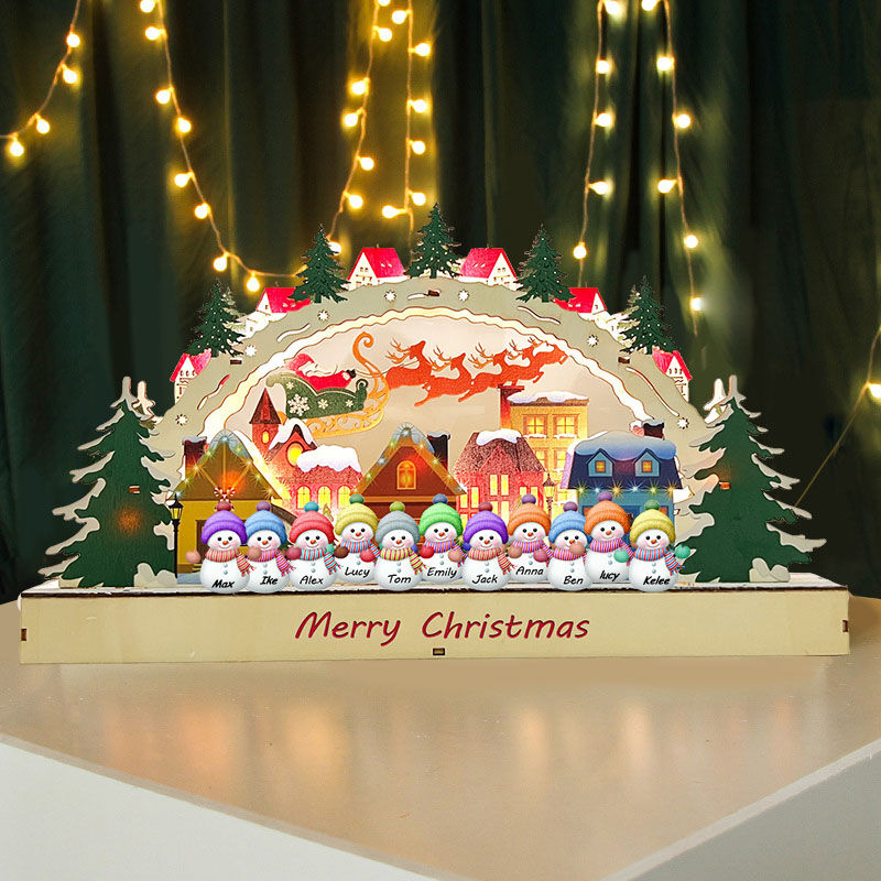 Luces de madera de navidad personalizadas con el nombre del muñeco de nieve