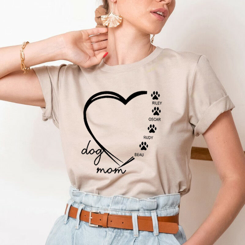 Camiseta personalizada mamá corazón perro con huella y nombre para mejor madre