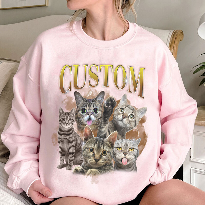 Personalized Sweatshirt with Custom Photos Retro Style Vintage Design for Pet Lovers