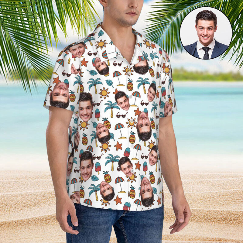 Camisas Hawaianas Personalizadas para Hombre con Estampado de Sombrilla de Playa para la Familia