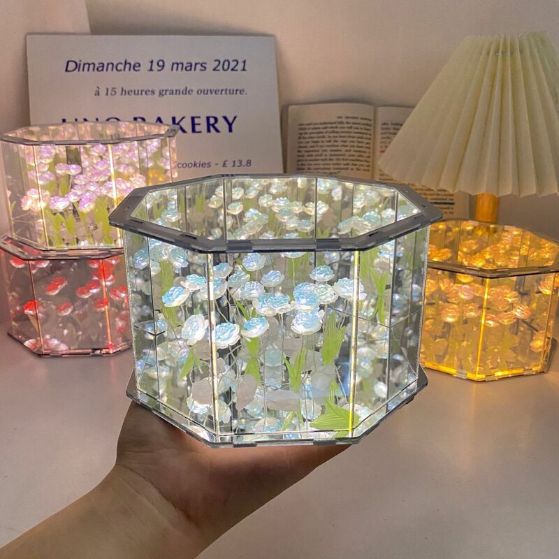 Creative Handmade DIY Octagonal Rose Flower Sea Night Light Romantic Gift