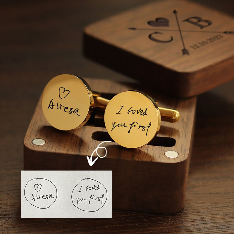 Personalized Custom Cufflink Handwritten Photo Engraving Design Unique Wedding Gift for Him