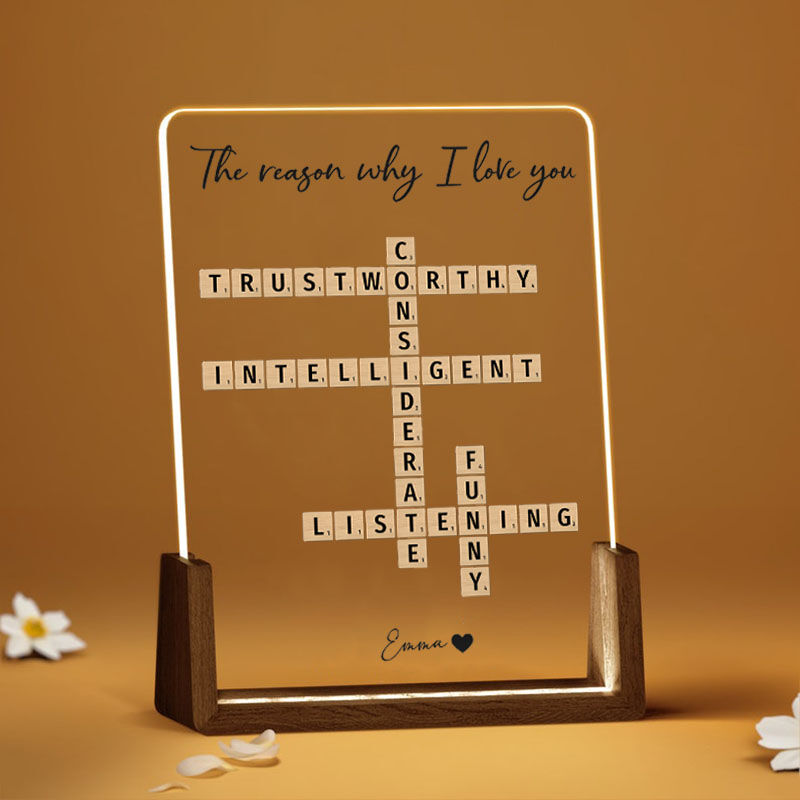 Personalized Scrabble Night Light Custom Love Words Stylish Gift for Dear Family
