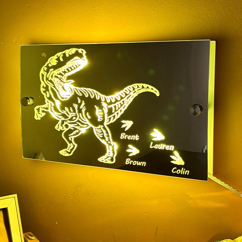 Personalized Dinosaur Mirror Lamp Cool Gift for Father's Day