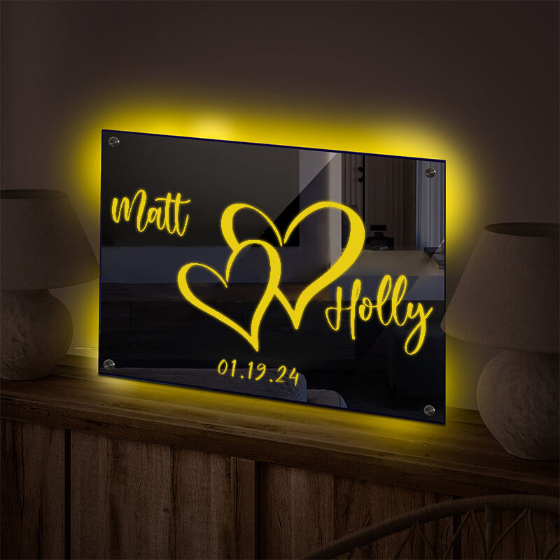 Personalized Mirror Lamp Customized Couple Name Sweet Anniversary Gift