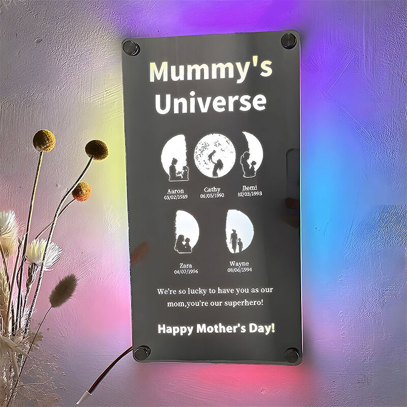 Personalisierte Mondphase Spiegel Lampe Mummy's Universe Besonderes Geschenk für Mutter