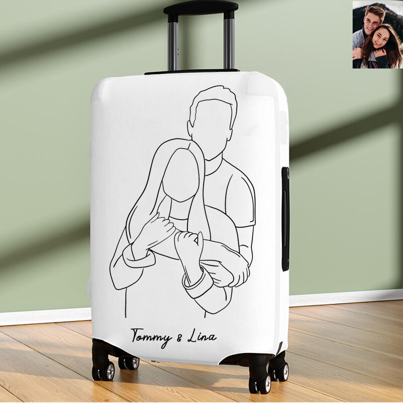 Personalized Luggage Cover Custom Line Photo Cute Gift for Couple
