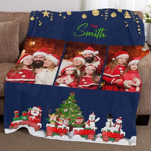 Personalisierte Weihnachtsdecke mit 3 Bildern mit Weihnachtsbaum Muster