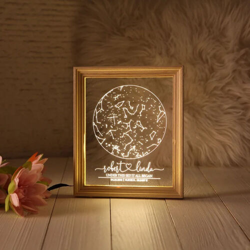Lampe Cadre photo personnalisé en bois, acrylique, étoile personnalisée