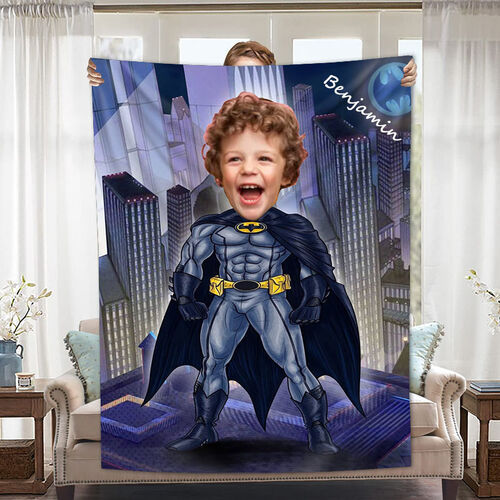 Personalized Custom Photo Blanket Cartoon Character City Background Coral Fleece Blanket Gift
