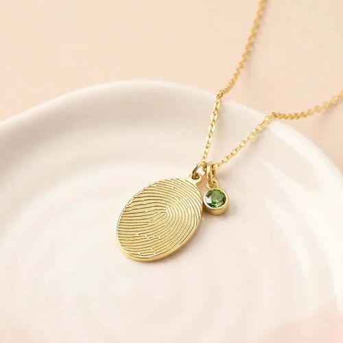 Personalised Round Fingerprint Necklace with Birthstone