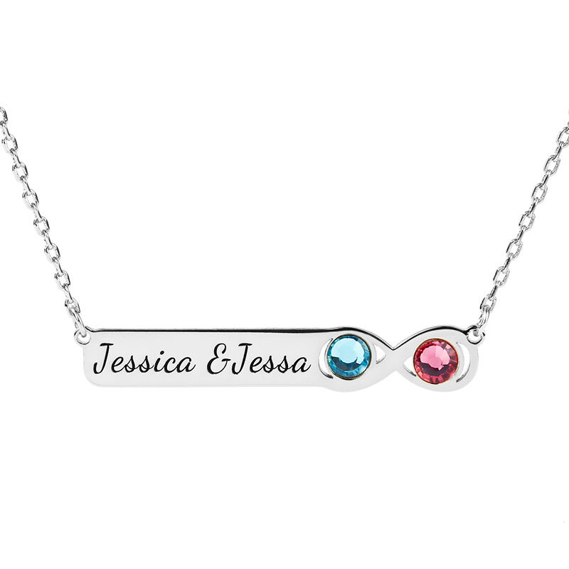 "Song of Love" Infinity Bar Necklace with Engraving and Birthstone