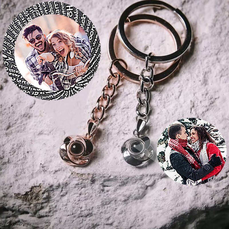 Personalized Photo Projection Keychain-Rose Flower With Loved Memories