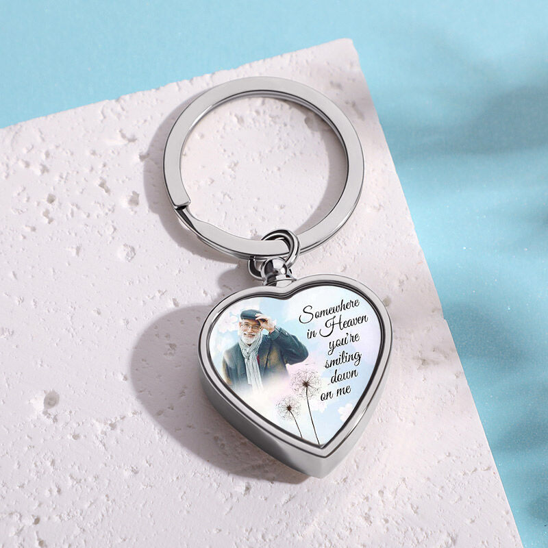 Somewhere in Heaven You're Smiling Down on Me Custom Picture Urn Keychain