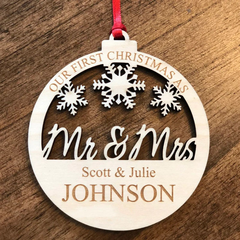 Personalized Mr & Mrs First Married Christmas Ornament for Couple