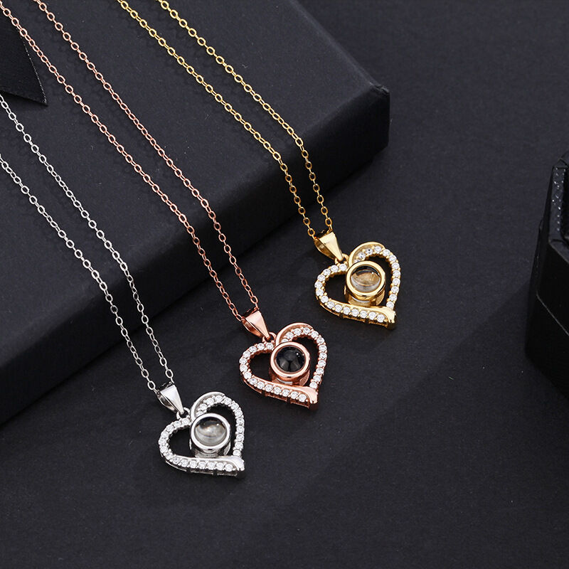 Sterling Silber personalisierte Herz Projektion Halskette mit Diamanten für Frauen