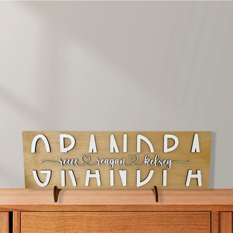Custom 3D Wooden Plaque with Names for Grandpa