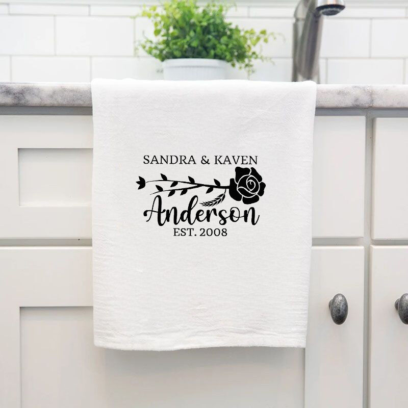 Personalized Towel with Custom Couple Name Elegant Rose Design Meaningful Gift for Her