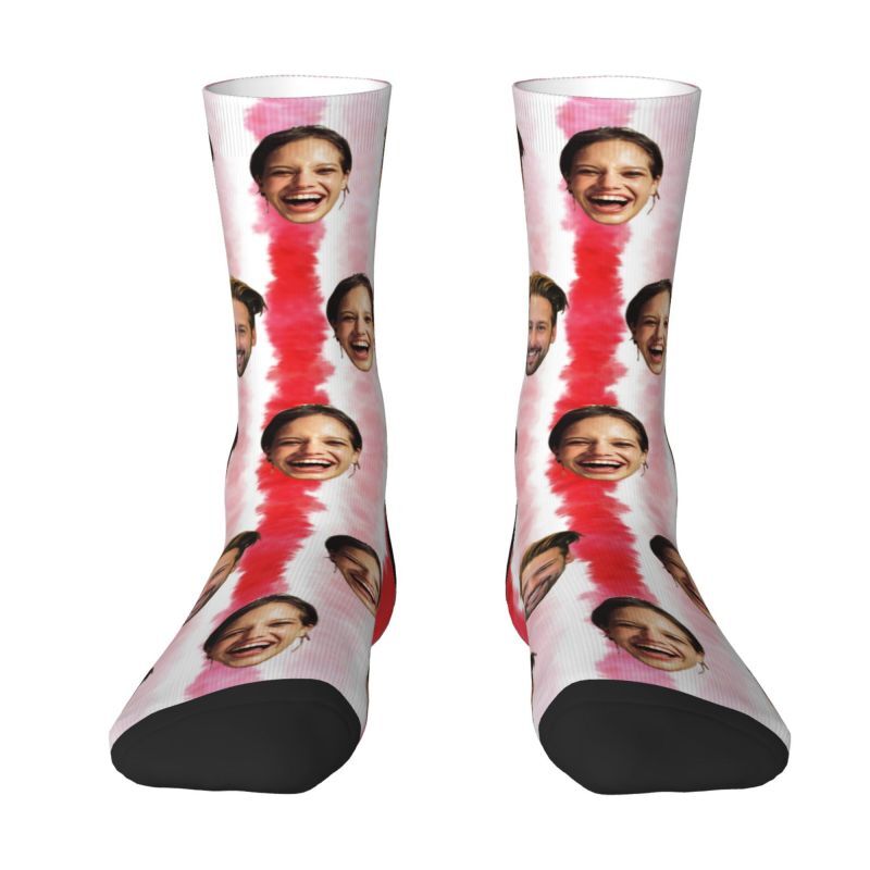 Customized Red Tie Dye Socks with Photo Printed Soft Socks for Couples