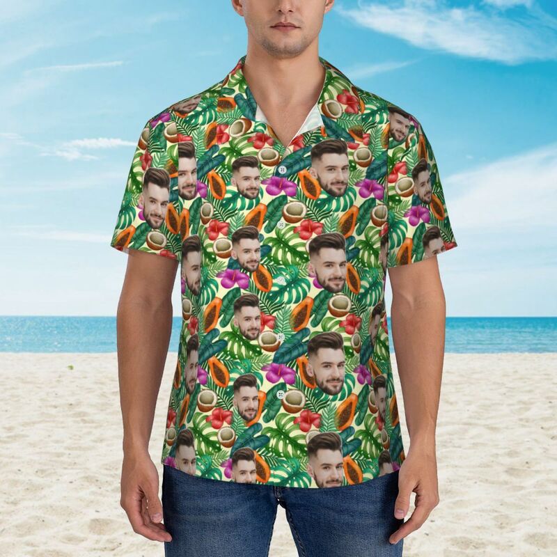 Camisa Hawaiana Personalizada Foto Más Vintage Palmeras para Hombre