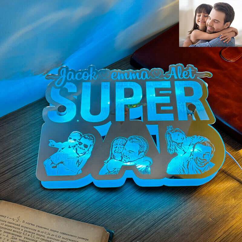 Personlig Super Dad Mirror Light Anpassad fotogåva till jul