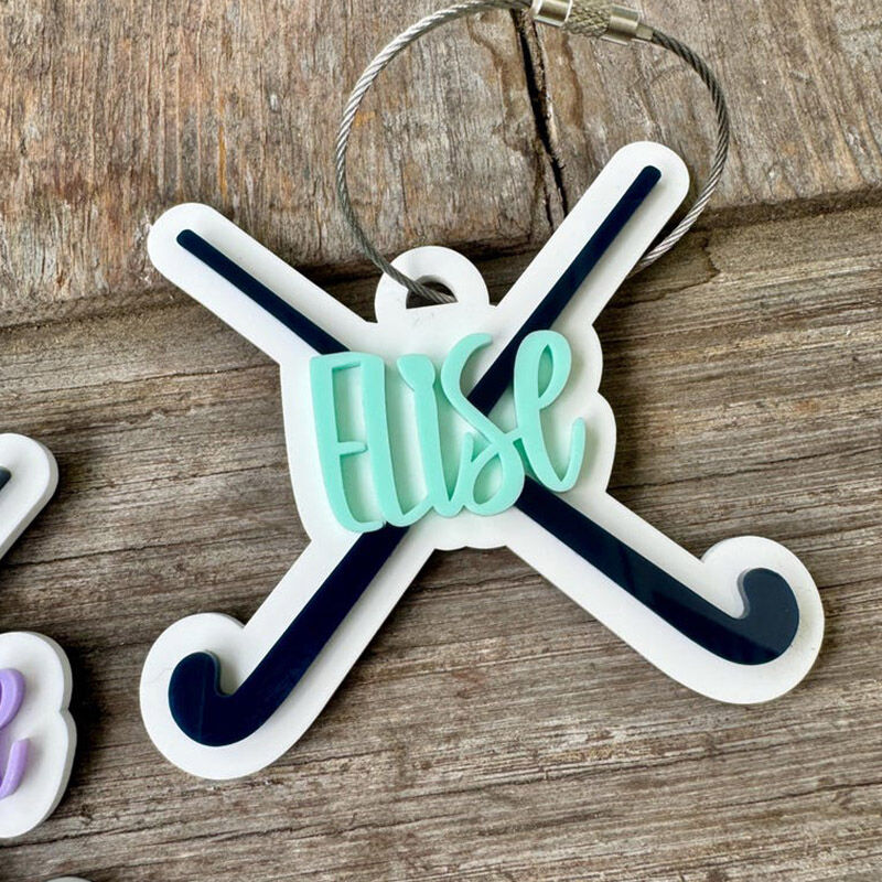Gepersonaliseerde Hockey 3D afgedrukt sleutelhanger aangepaste naam cadeau voor sportliefhebbers