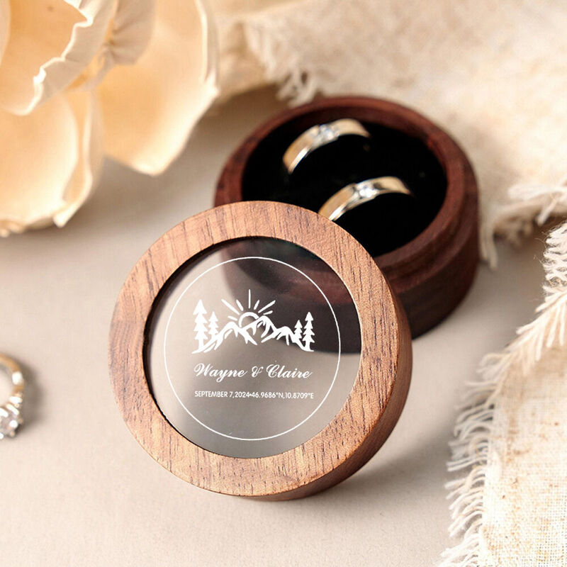 Personalized Wooden Jewelry Box Unique Ring Box Custom Name and Date Gift for Anniversary