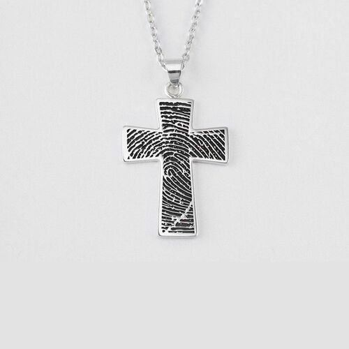 Personalisierte Fingerabdruck-Schmuck Kreuz Halskette mit eingraviertem Text
