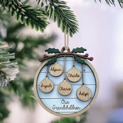 Decorazioni Natalizi per Albero Ciondolo Rotondo Personalizzati con Nome e Foglie