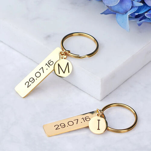 Personalized Engraved Letter and Date Keychain for Boyfriend