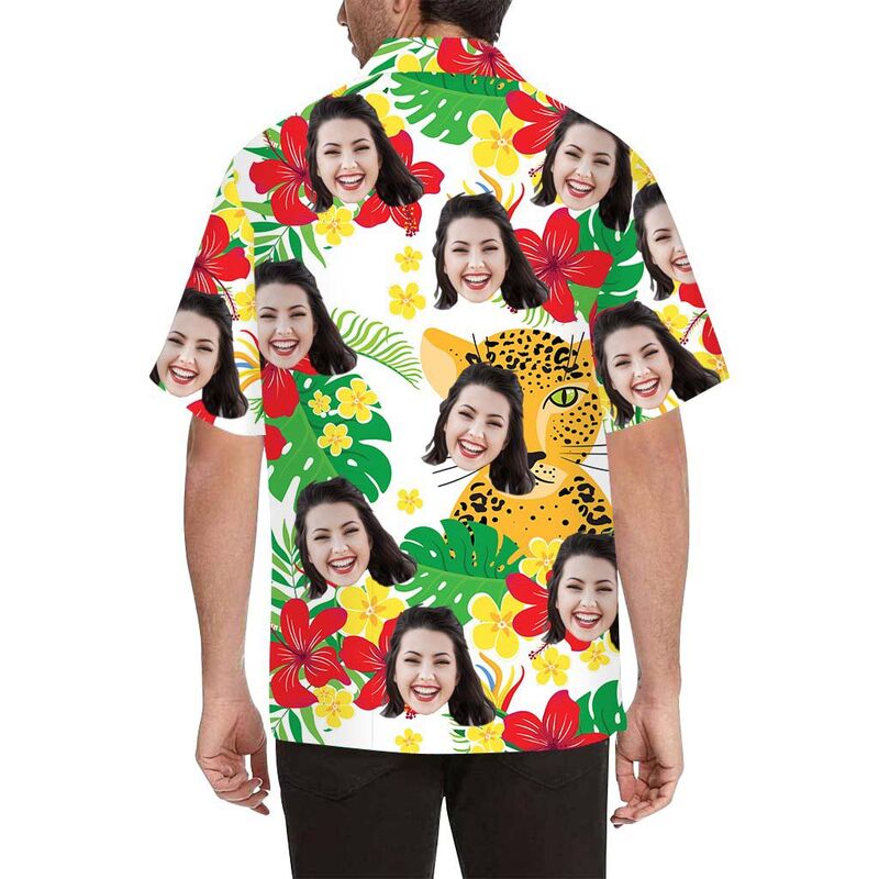 Custom Face Cat and Flower Men's All Over Print Hawaiian Shirt
