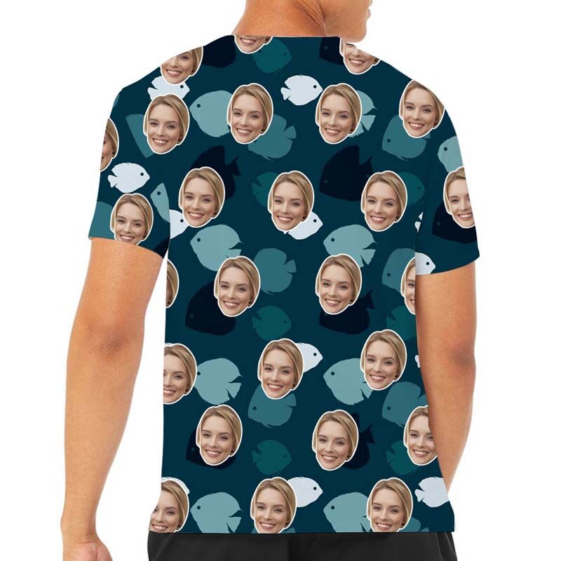 Custom Face Men's Hawaiian T-Shirt With Little Fish