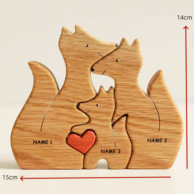 Personalized Custom Names Warm Three-Person Family Wooden Puzzle Funny Gift