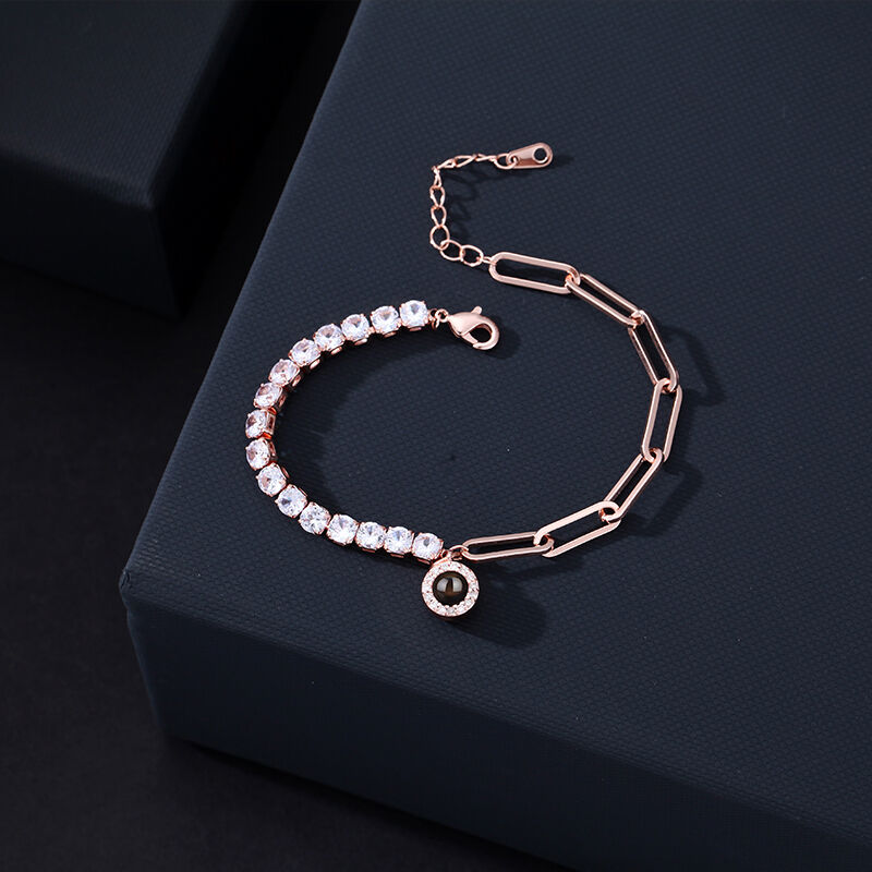 Personalized Projection Picture Bracelet Round Pendant With Diamonds Fashion Gift For Christmas