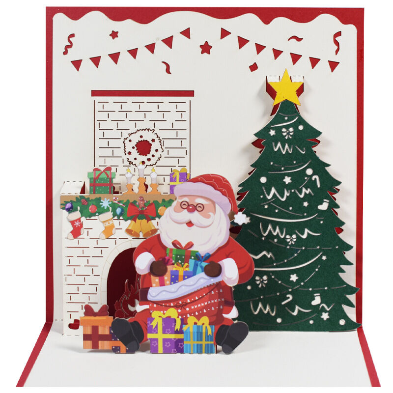 Carte pop-up 3D Père Noël emballant des cadeaux parfaits pour Noël