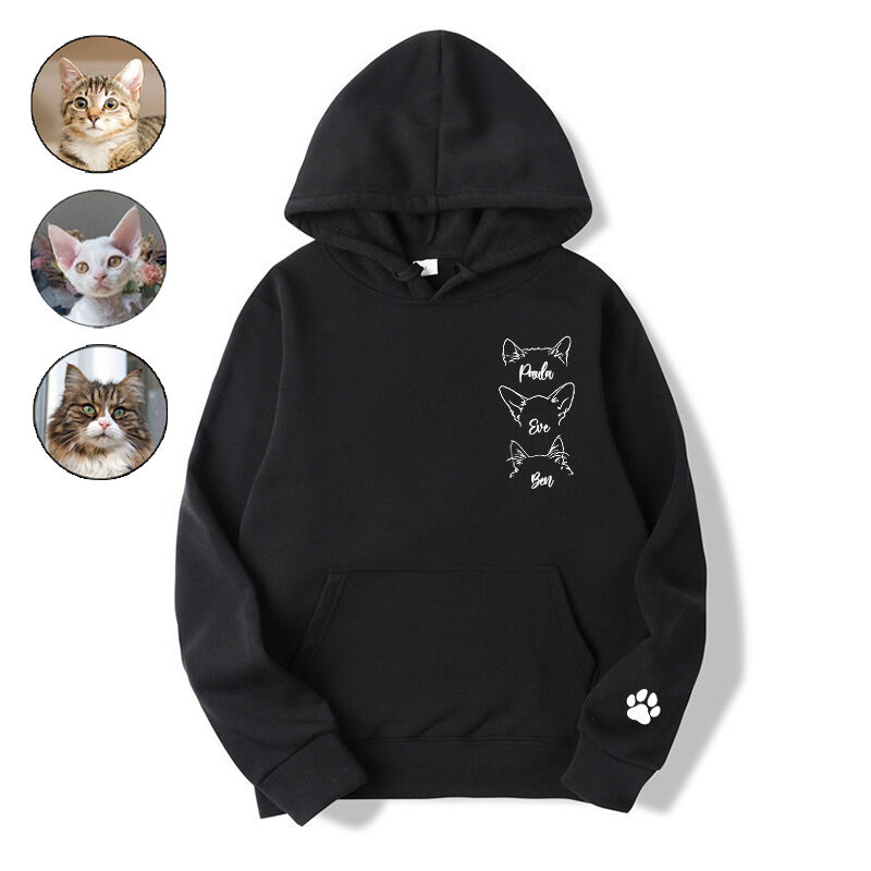 Personalized Hoodie Optional Kitten Head Line Design with Custom Names Gift for Pet Lovers