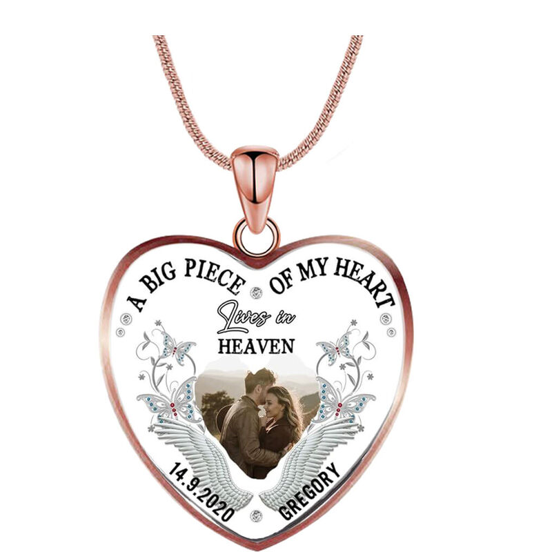 Personalized A Big Piece Of My Heart Lives In Heaven Memorial Photo Necklace