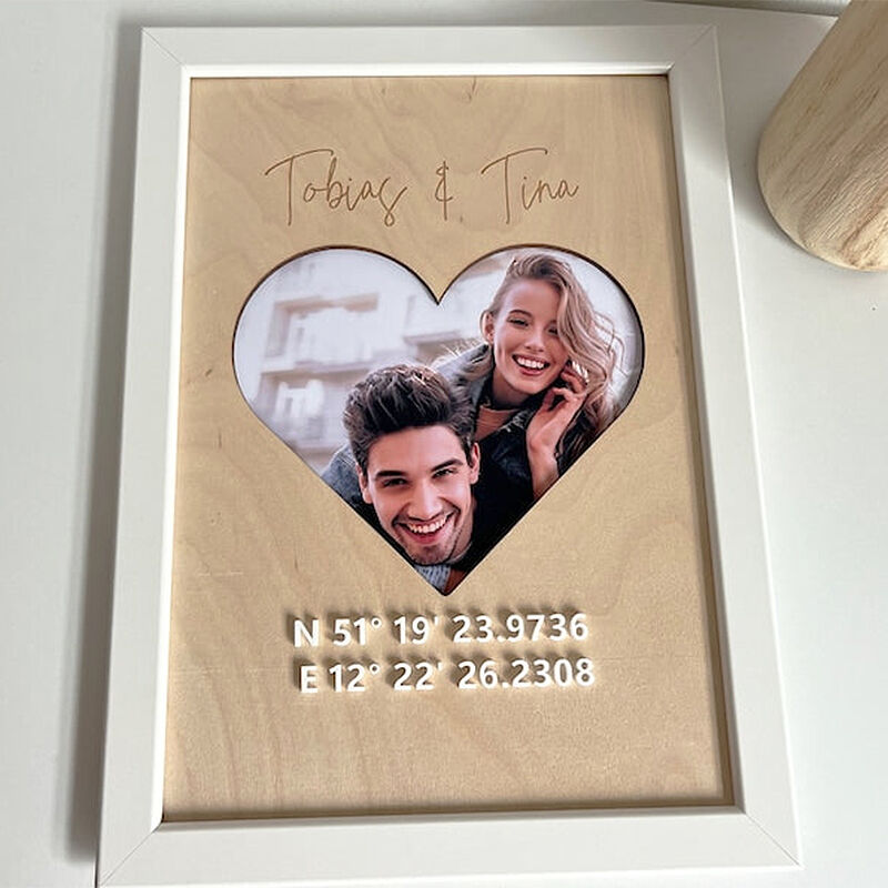 Personalized Picture Frame Heart Design Custom Coordinate Special Address Warm Gift for Lover
